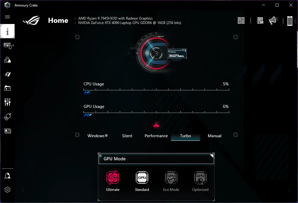 Asus ROG Armory Crate overclocking mode