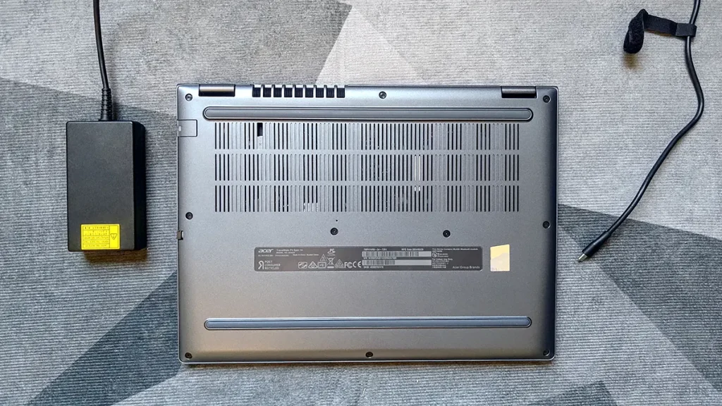 Acer TravelMate P4 Spin 14 Underneath and PSU